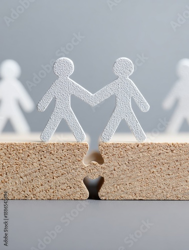 Wallpaper Mural Two Textured Figures Holding Hands Across A Puzzle Gap On A Neutral Background Torontodigital.ca