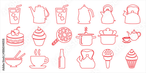 Collection of Red Line for Food and Drink