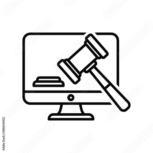 Computer monitor with judge gavel on screen