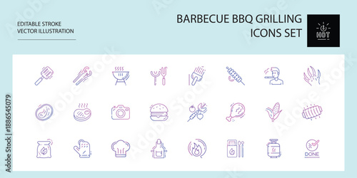 Barbecue BBQ Grilling Icons Set on white background