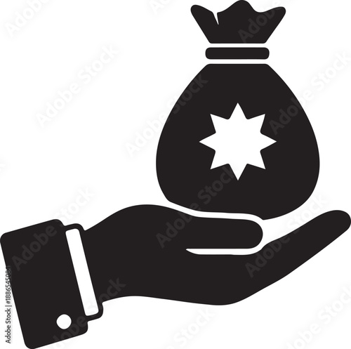 A hand holding a money bag with a star
