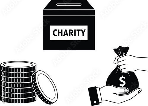 Charity donation concept with money and box