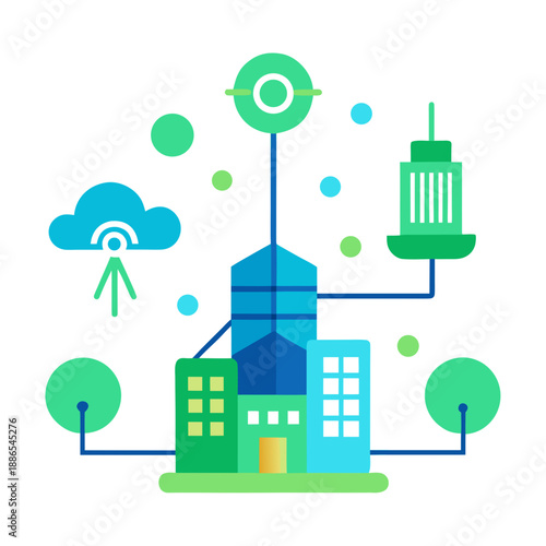 Modern cityscape with cloud connectivity