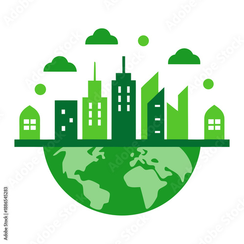 Sustainable cityscape on a green globe