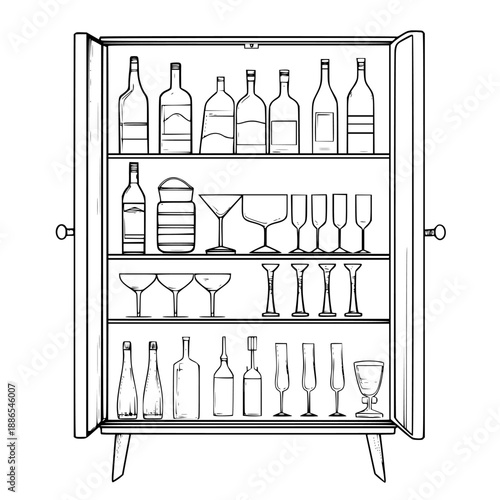 Vintage Bar Shelf Illustration Style | Clean, isolated vector art for creative projects.