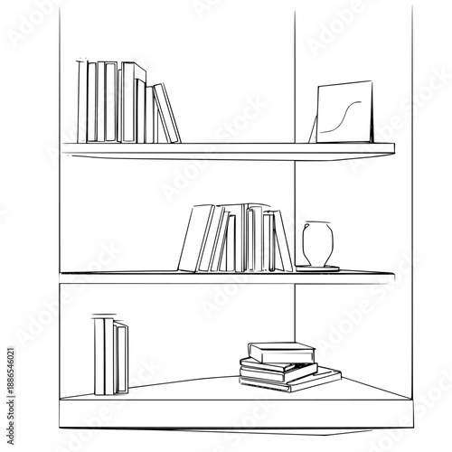 Elegant Corner Bookcase: Modern Minimalist Library | Clean, isolated vector art for creative projects.