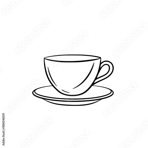 minimalist line art simple teacup saucer, rendered black white. | Clean, isolated vector art for creative projects.