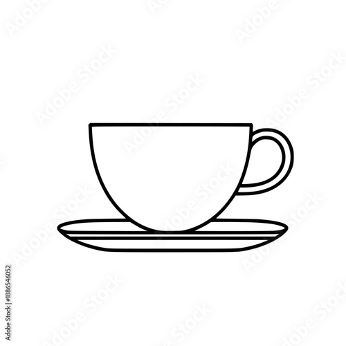 Elegant simplicity black white line art minimalist teacup saucer | Clean, isolated vector art for creative projects.