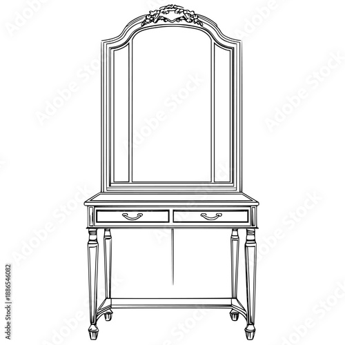 Elegant Mirrored Armoire Curved Top Drawers | Clean, isolated vector art for creative projects.
