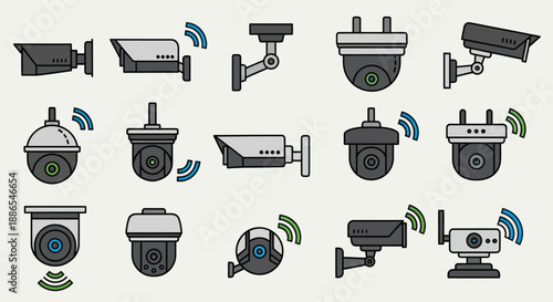 Collection of Various Security Surveillance Cameras with Wireless Signals.