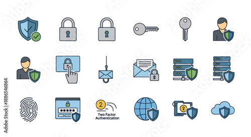 Collection of Digital Security and Cybersecurity Icons for Data Protection and Online Safety.