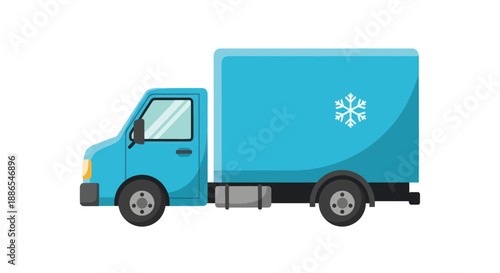 Blue Refrigerated Delivery Truck with Snowflake Symbol.