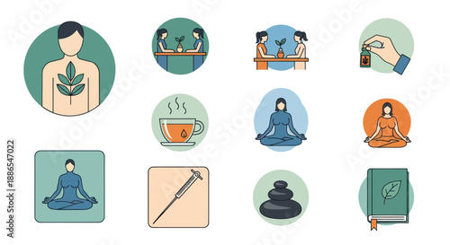Collection of Icons Representing Wellness Health and Relaxation Practices.