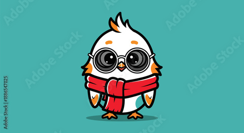 Cartoon owl illustration with red scarf
