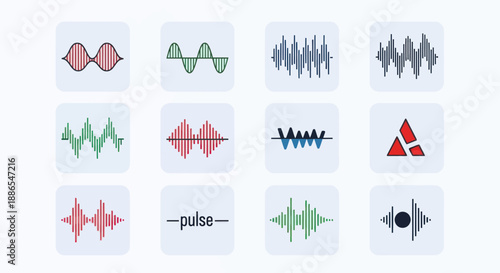 Colorful Waveform Illustrations Representing Sound and Audio Signals.