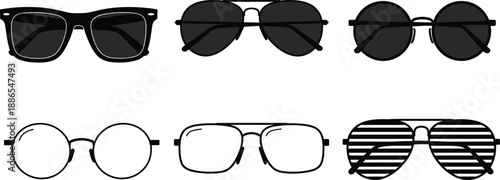 Sunglasses and eyeglasses vector set with modern fashion eyewear frames isolated on white background