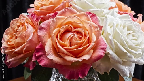Elegant Rose Arrangement - A Symphony of Peach, Pink, and White Blooms.