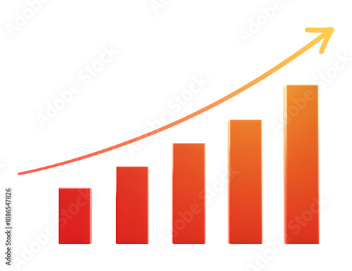 3D Business growth bar chart with arrow up success finance graph increase png concept