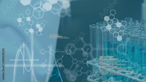 Animation of data processing over scientist in lab