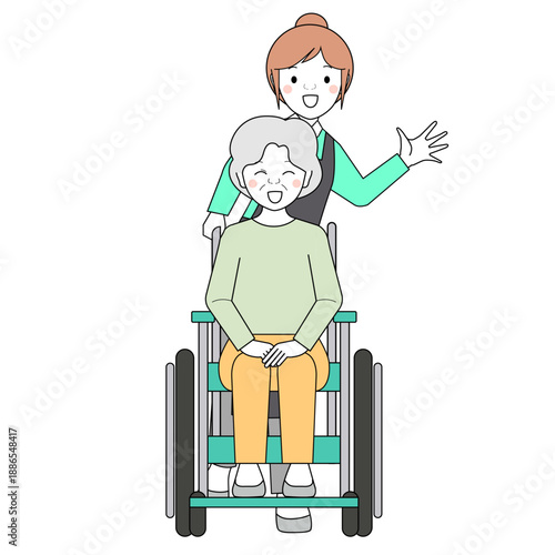 車いすを押す女性