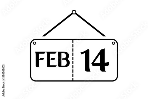 14 February calendar single day, week vector, illustration icon. white, black, and white color background calendar page vector for of the month January 14