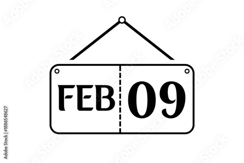 9 February calendar single day, week vector, illustration icon. white, black, and white color background calendar page vector for of the month January 9
