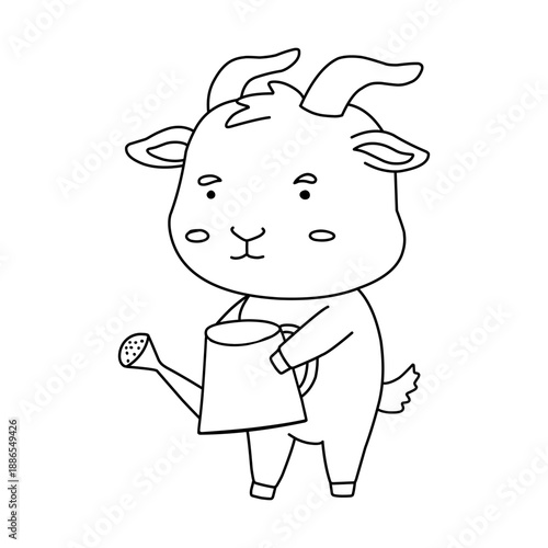 Goat Kid With Watering Can Kawaii Illustration