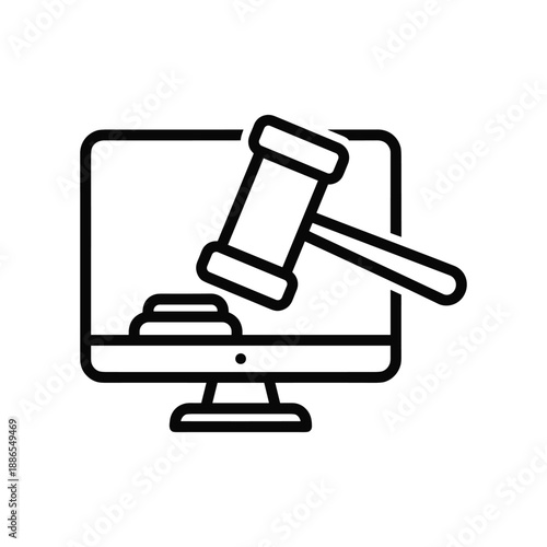 Online auction gavel on computer monitor