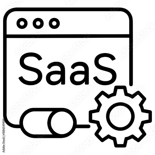 Illustration of line art illustration of saas application with gear and browser window