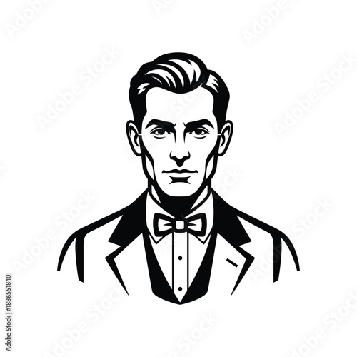 Man in tuxedo illustration black and white