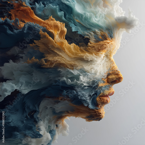 Surreal side profile made of storm clouds and dramatic abstract sky art