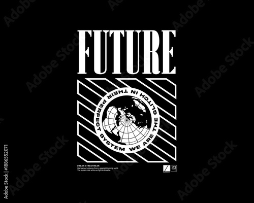 Urban streetwear typogtaphy futuristic  graphic tee vector design template