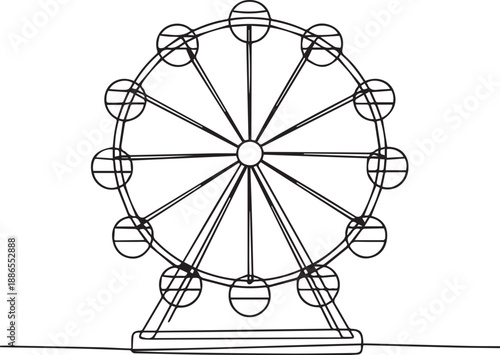 A wireframe illustration of a Ferris wheel viewed from the side in an amusement park