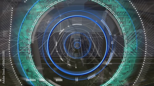 Animation of processing circle and connections over solar panels