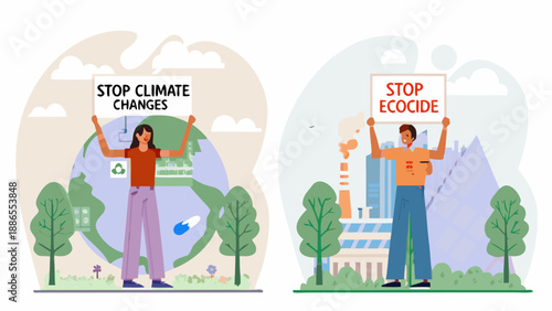 People protesting for climate action with signs showcasing environmental advocacy