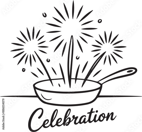 Fireworks exploding from a pan during a festive celebration scene illustration