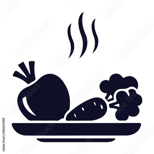 Steamed Vegetables Icon: Healthy Hot Meal Symbol & Vegan Food Logo