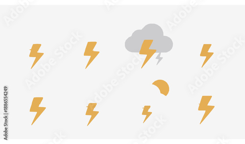 3D thunder cloud and lightning icon set for weather forecast app design