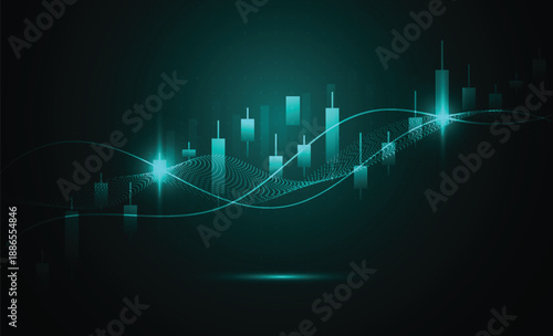 Abstract trend business candle stick graph chart of stock market investment trading on green background design. Bullish point. Vector illustration