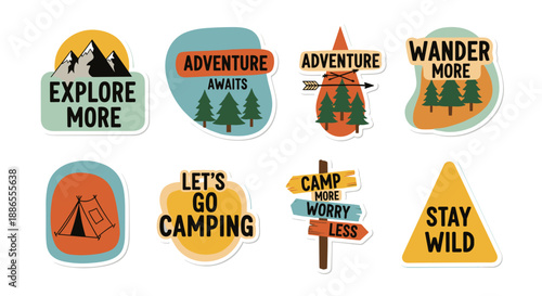 Camping Adventure Sticker Pack – Colorful Outdoor Quotes & Nature Graphics