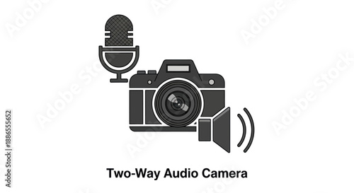 Two-Way Audio Camera Icon: Microphone Camera and Speaker Symbol.
