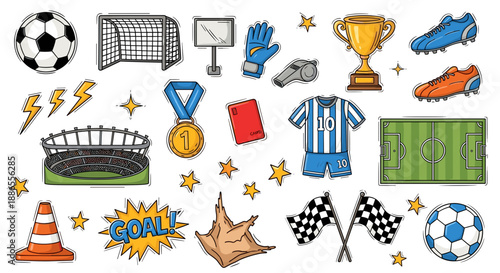 Soccer Game Day Clipart Set – Colorful Football Icons, Jerseys, Trophies & Equipment