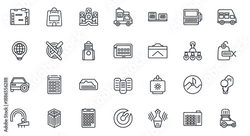 Modern Line Art Icons Set for E-commerce Shipping and Business Logistics.