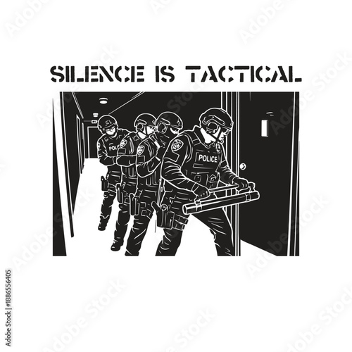 vector silhouette illustration of Tactical team breaching door