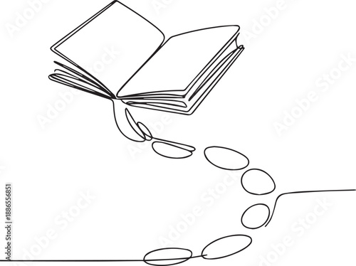 An open book with pages turning into flying leaves on a plain surface viewed from a slight angle