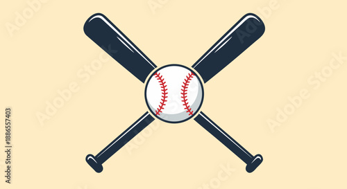 Dynamic vector illustration of crossed baseball bats and a central ball, perfect for sports branding, team emblems, and athletic graphic design projects