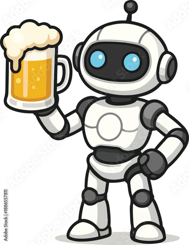 A robot hold a beer with glass transparent