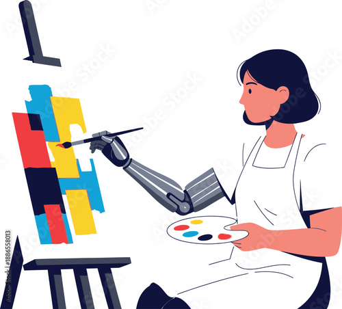 Abstract arrow breaking through colorful barriers vector illustration, success and growth flat design graphic art