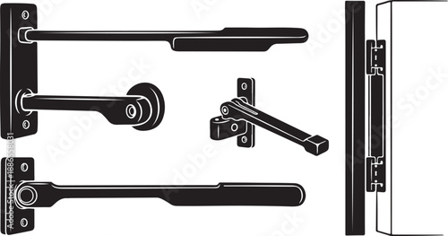 Door hardware components and lock mechanisms illustrated in detail