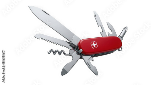 Red swiss army knife isolated on transparent background